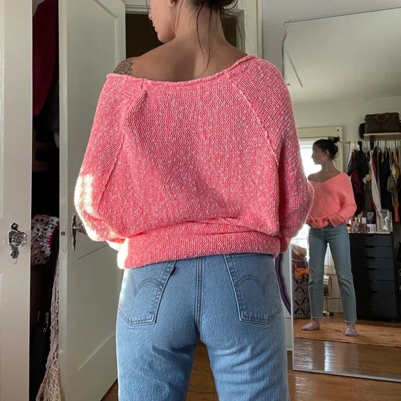Free People bright lights v neck jumper pink small - Picture 3 of 3